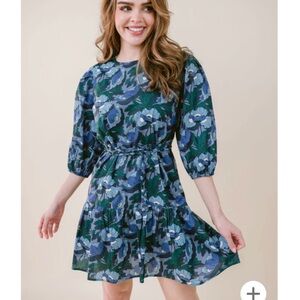 LAROQUE Zoe Tana Lawn Cotton Dress in Blue Poppy Size Small